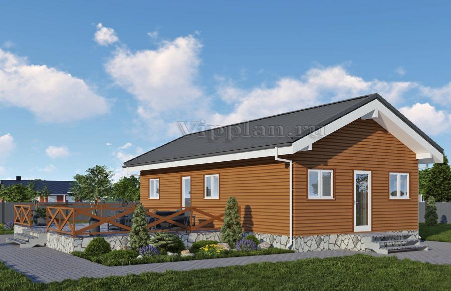 Одноэтажный дом с просторной террасой и двумя спальнями