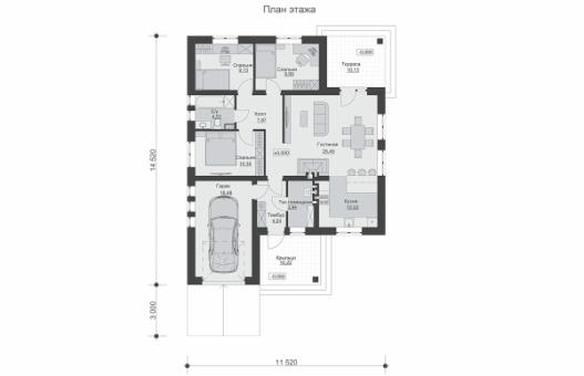 Одноэтажный дом с гаражом и просторной гостиной